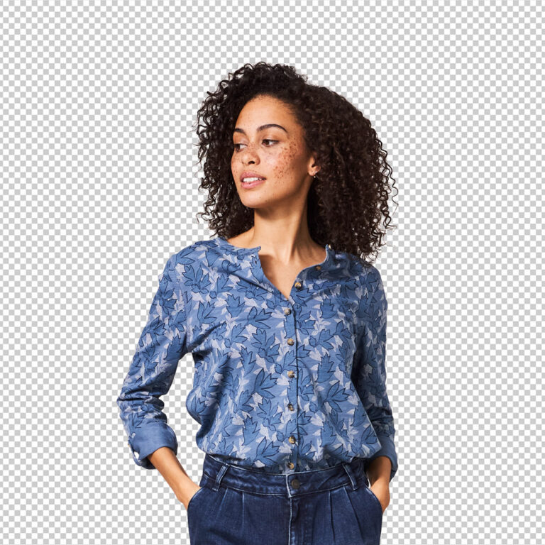 Complex hair masking applied to portrait image for precise background separation.