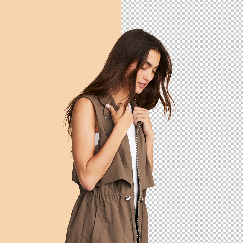 Complex hair masking applied to portrait image for precise background separation.